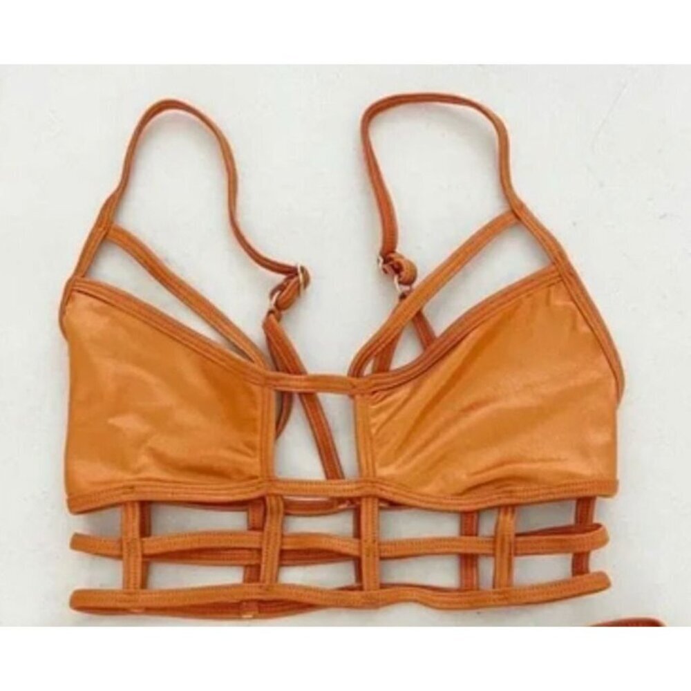 One Teaspoon Eagle Shadows Strappy Bikini Swimsuit Size XS Copper - Picture 4 of 7
